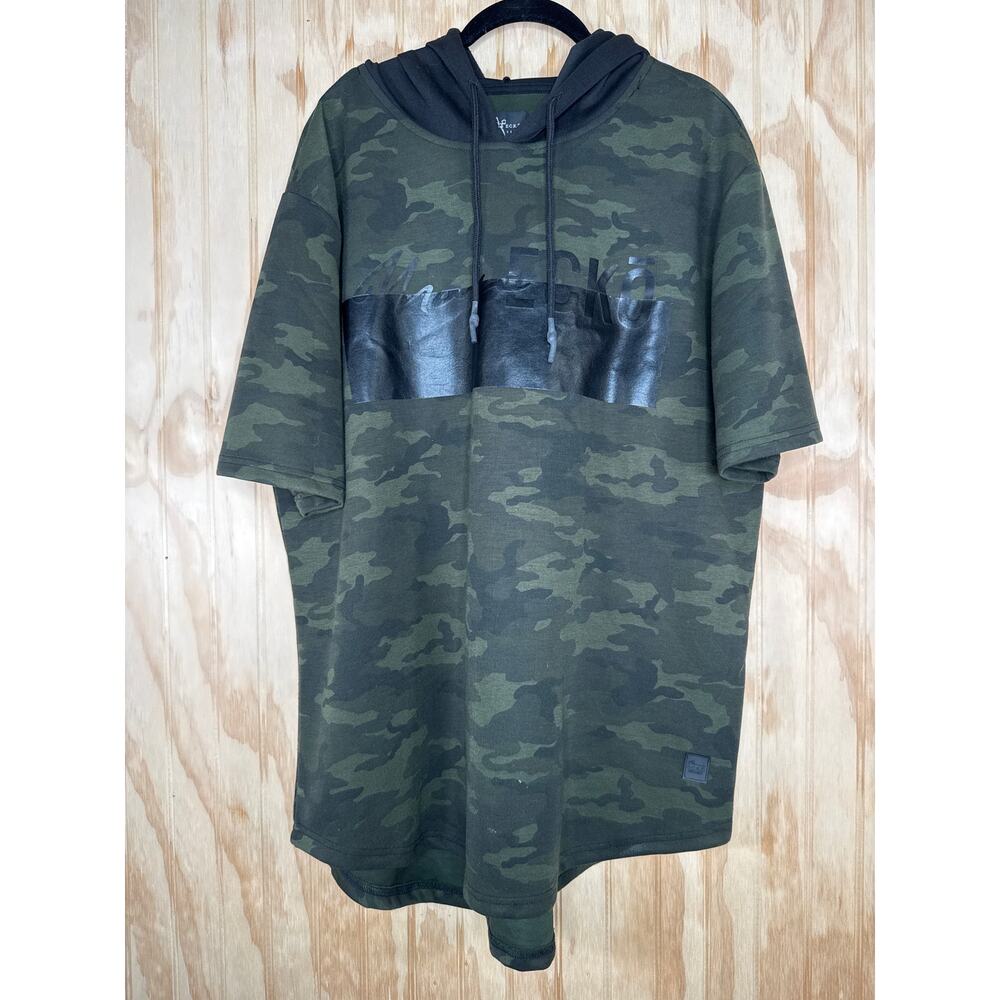 Marc Ecko Cut & Sew Camo Short Sleeve Hoodie Shirt Unisex XL Streetwear Y2K Vibe